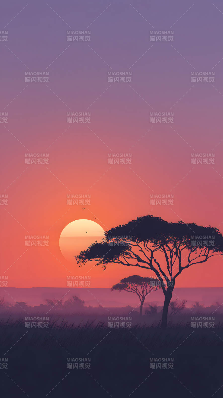 落日树影剪影风景-图片