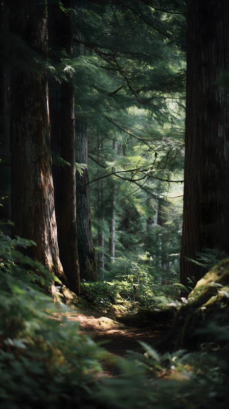 森林小徑光影交織-圖片