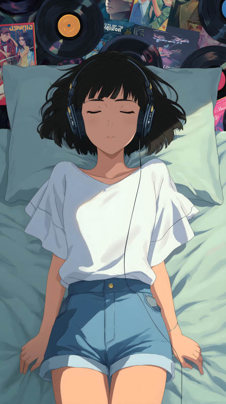 女孩聽歌享受音樂-圖片