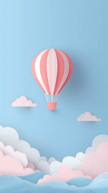 粉色熱氣球飛翔天空-圖片