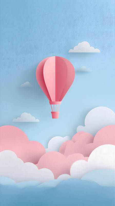 粉色熱氣球在藍天-圖片