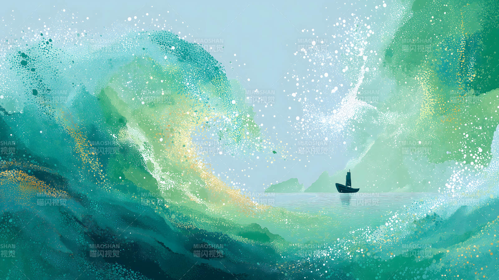 巨浪中的小船-圖片