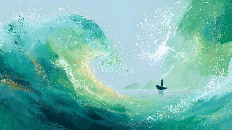 巨浪中的小船-圖片