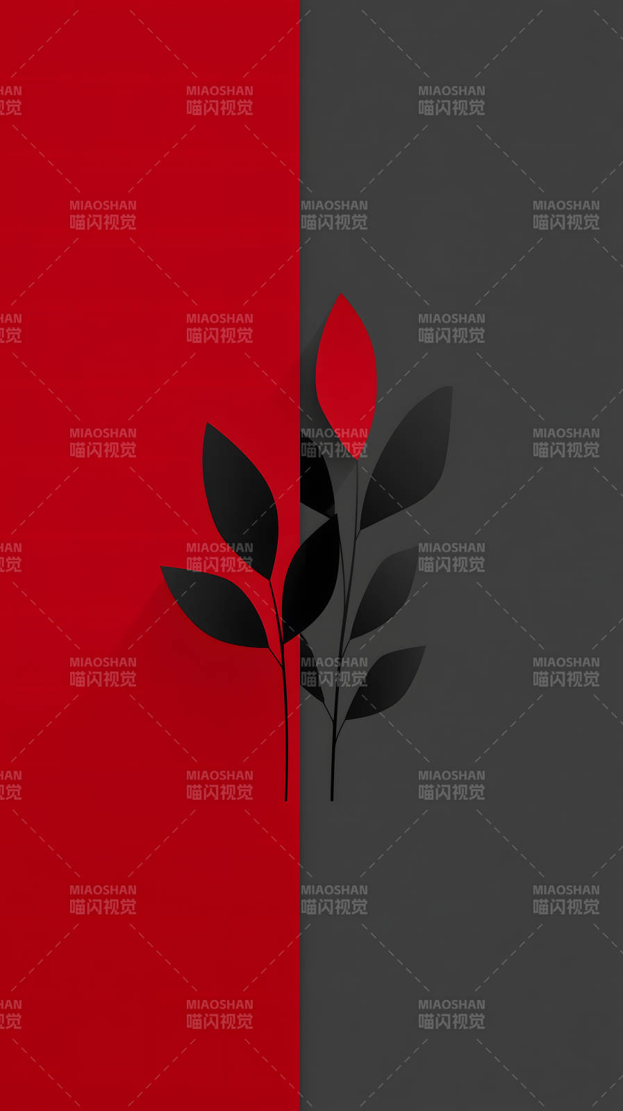 紅黑簡約葉片-圖片