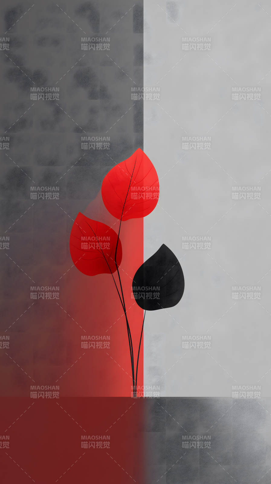 紅葉黑葉抽象畫-圖片