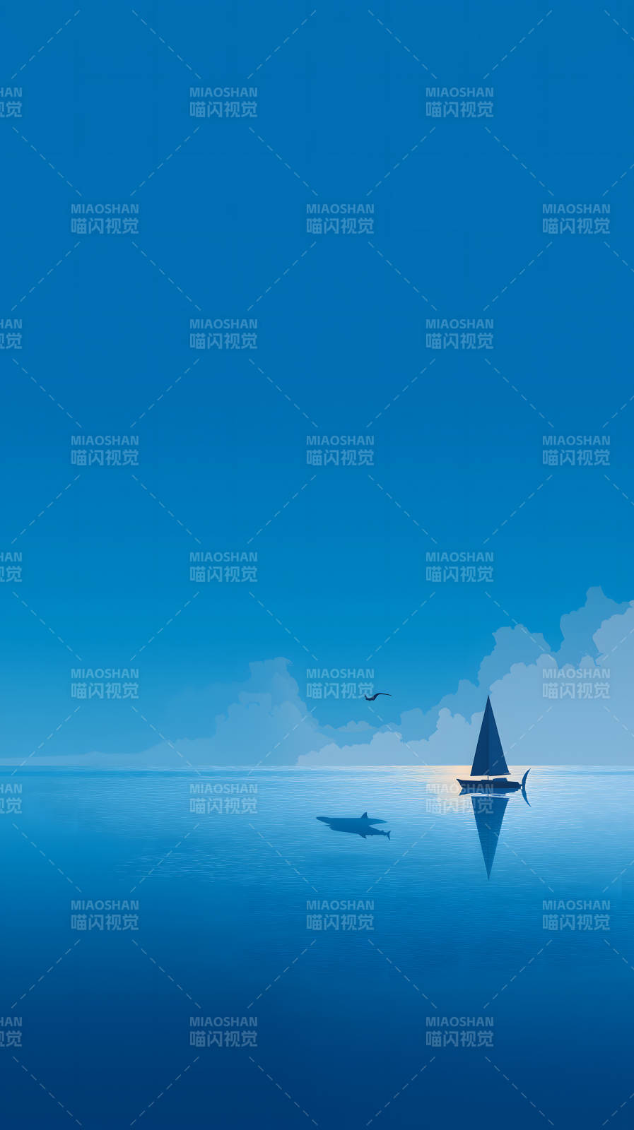 海上孤舟與鯊魚-圖片