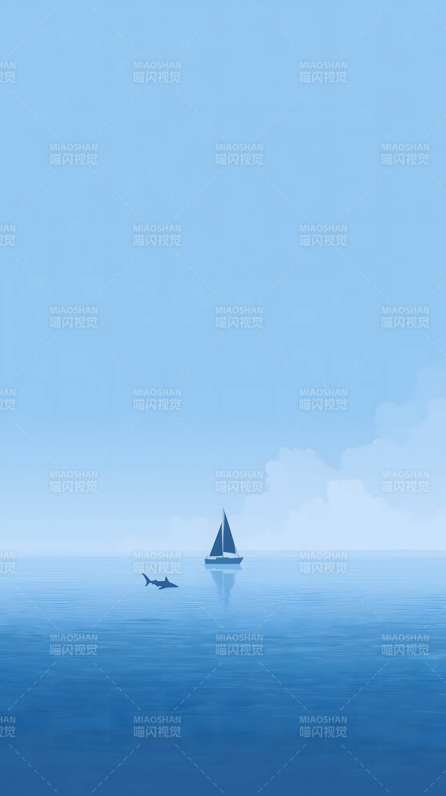 海面帆船鯊魚同框-圖片