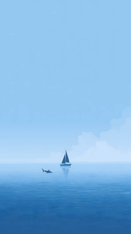 海面帆船鯊魚同框-圖片