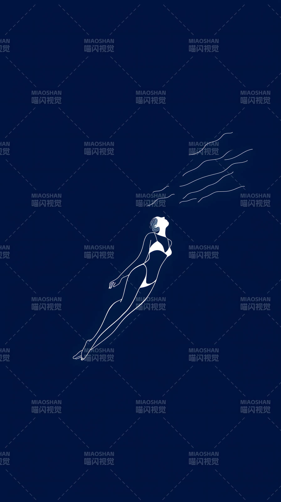 女子水中畅游水面气泡-图片