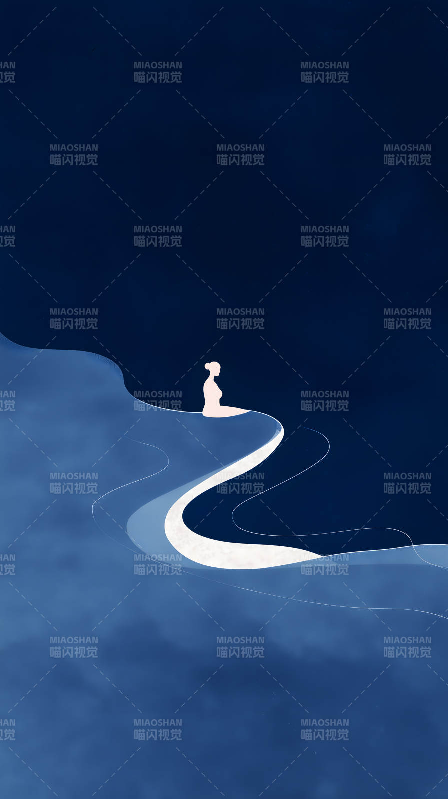 夜空冥想美人沉思-圖片