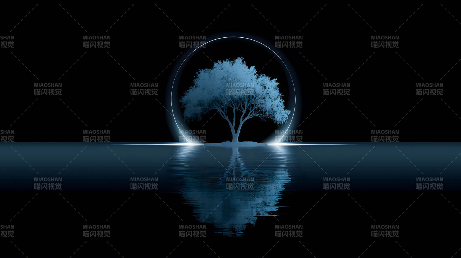 樹(shù)影水中倒影神秘意境-圖片