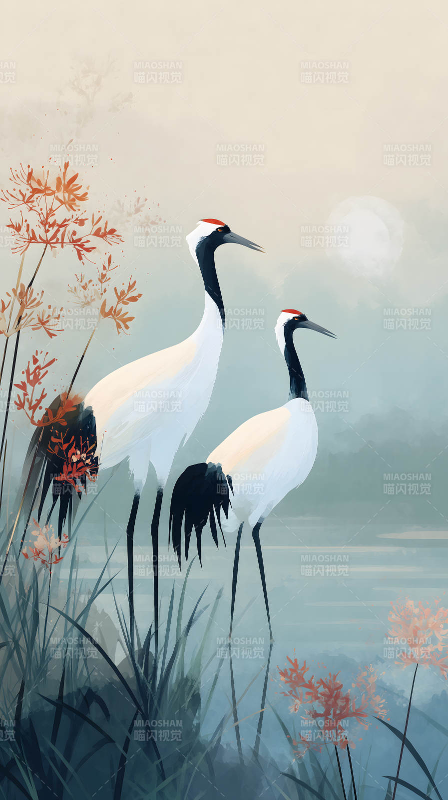 靜謐鶴影湖光-圖片