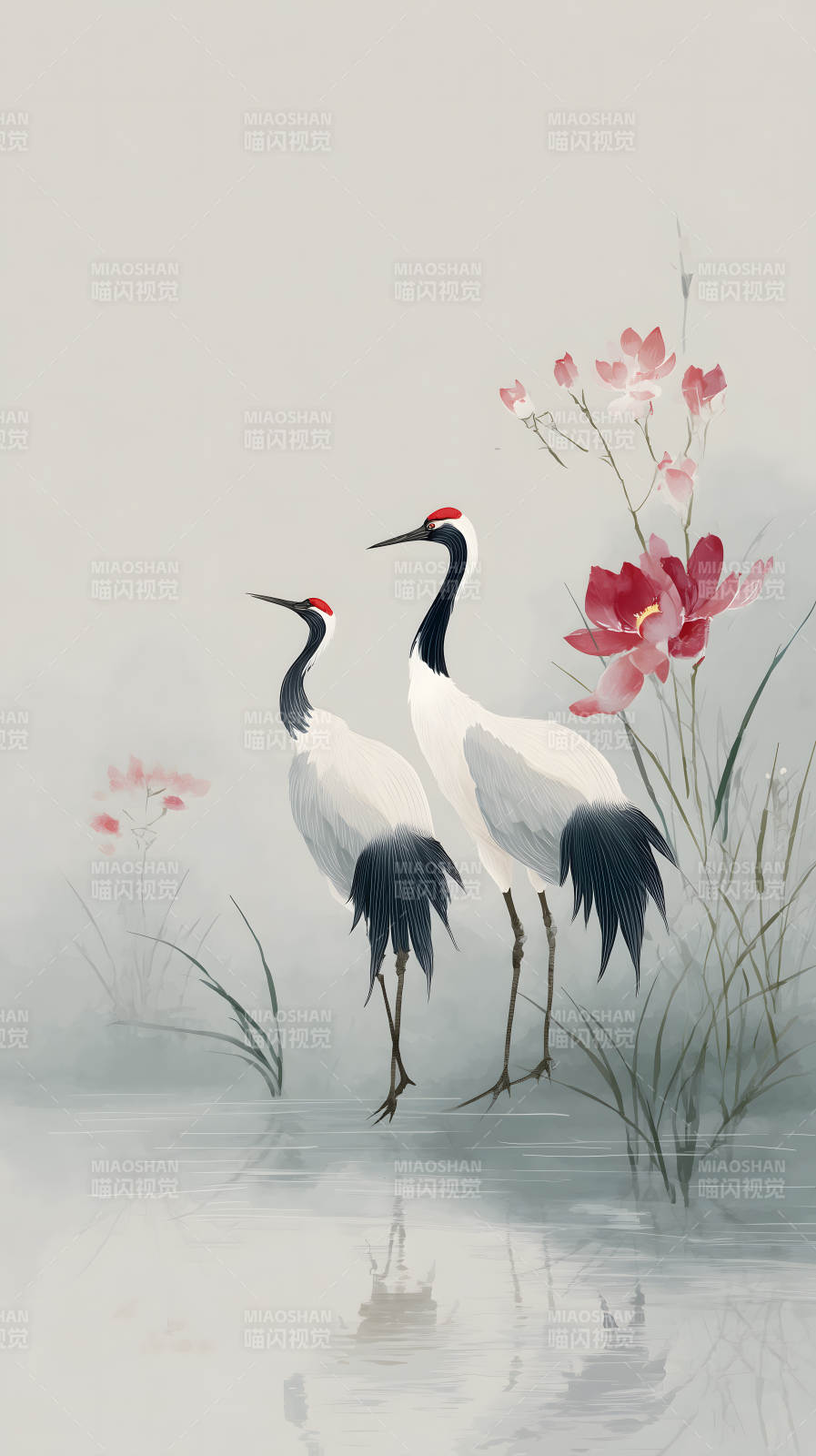 水墨丹青鶴舞蓮-圖片