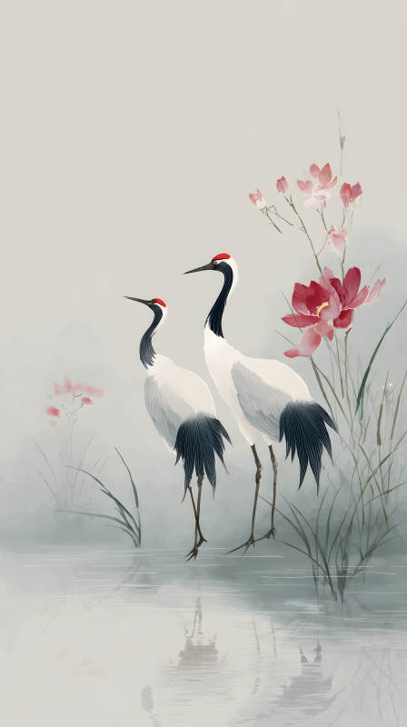 水墨丹青鶴舞蓮-圖片