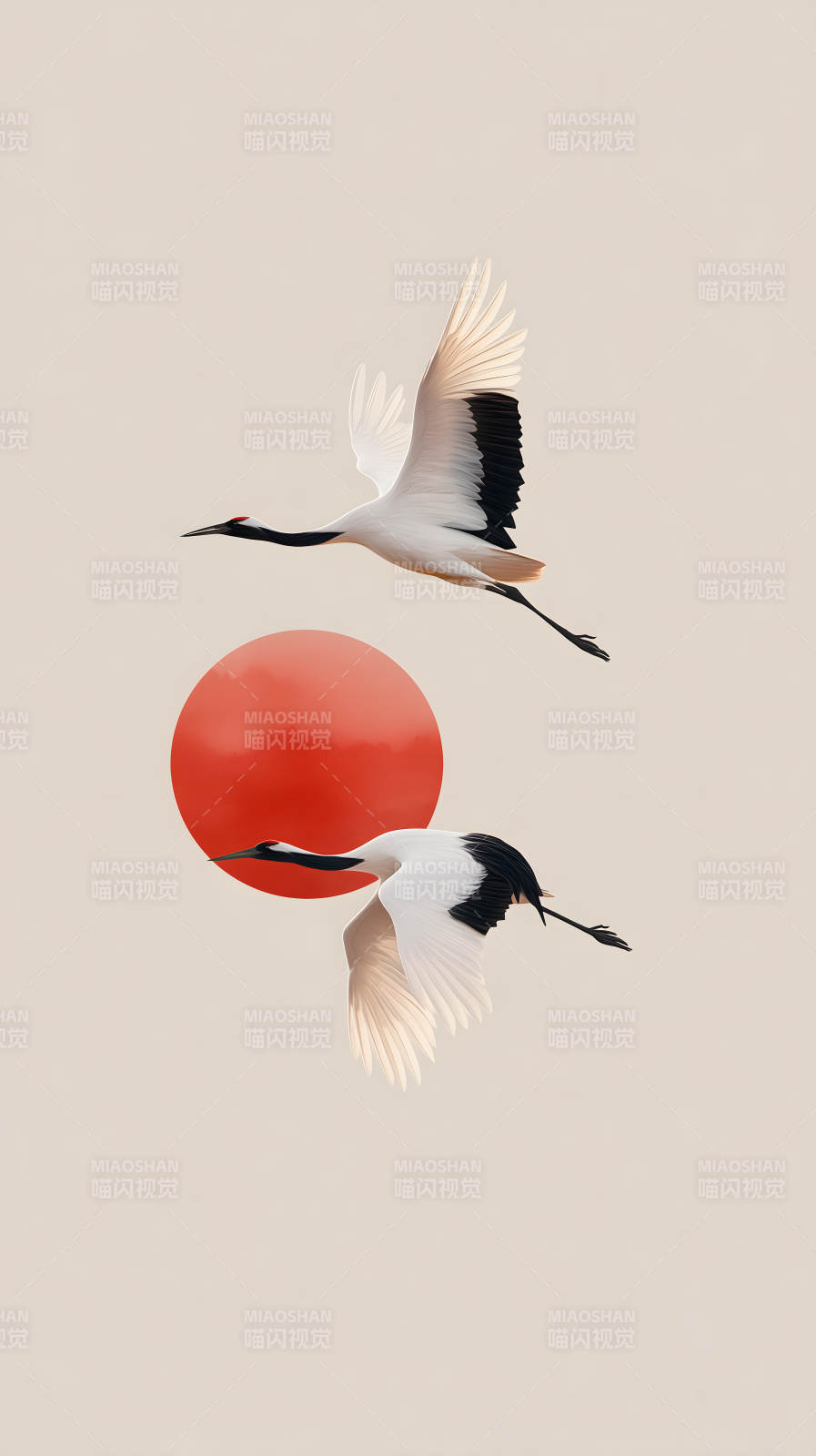 鶴舞紅日祥云-圖片