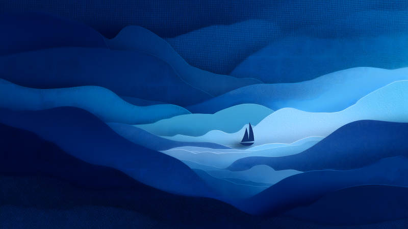 藍海孤帆航行-圖片