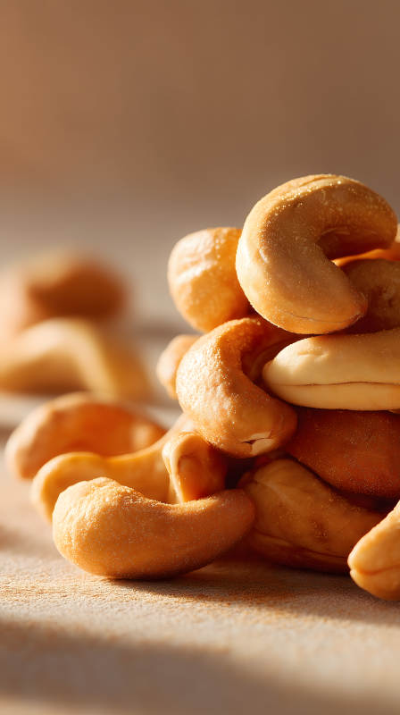 堆疊的腰果特寫美味誘人-圖片