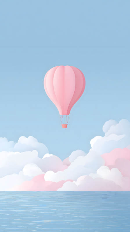 粉色氣球升空藍天-圖片