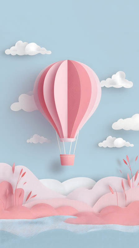 粉色热气球天空飘浮-图片