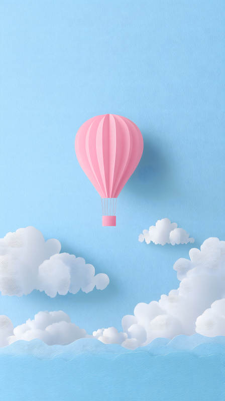 粉色热气球在蓝天-图片