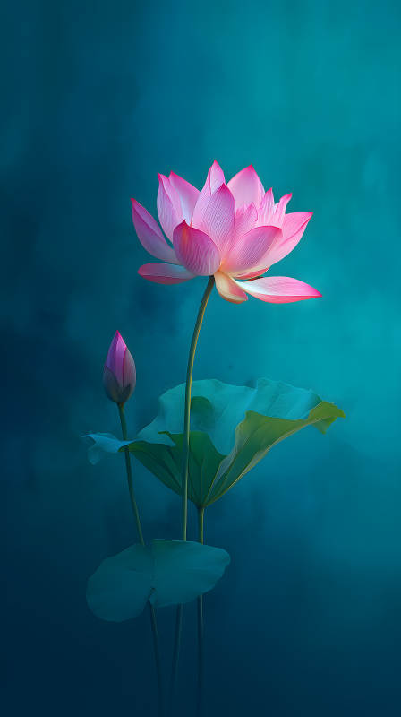 粉色蓮花綻放水墨意境-圖片