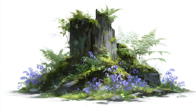 朽木與野花盛開-圖片