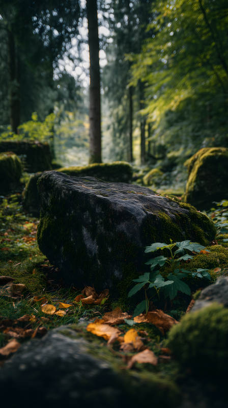 森林巨石風景如畫-圖片