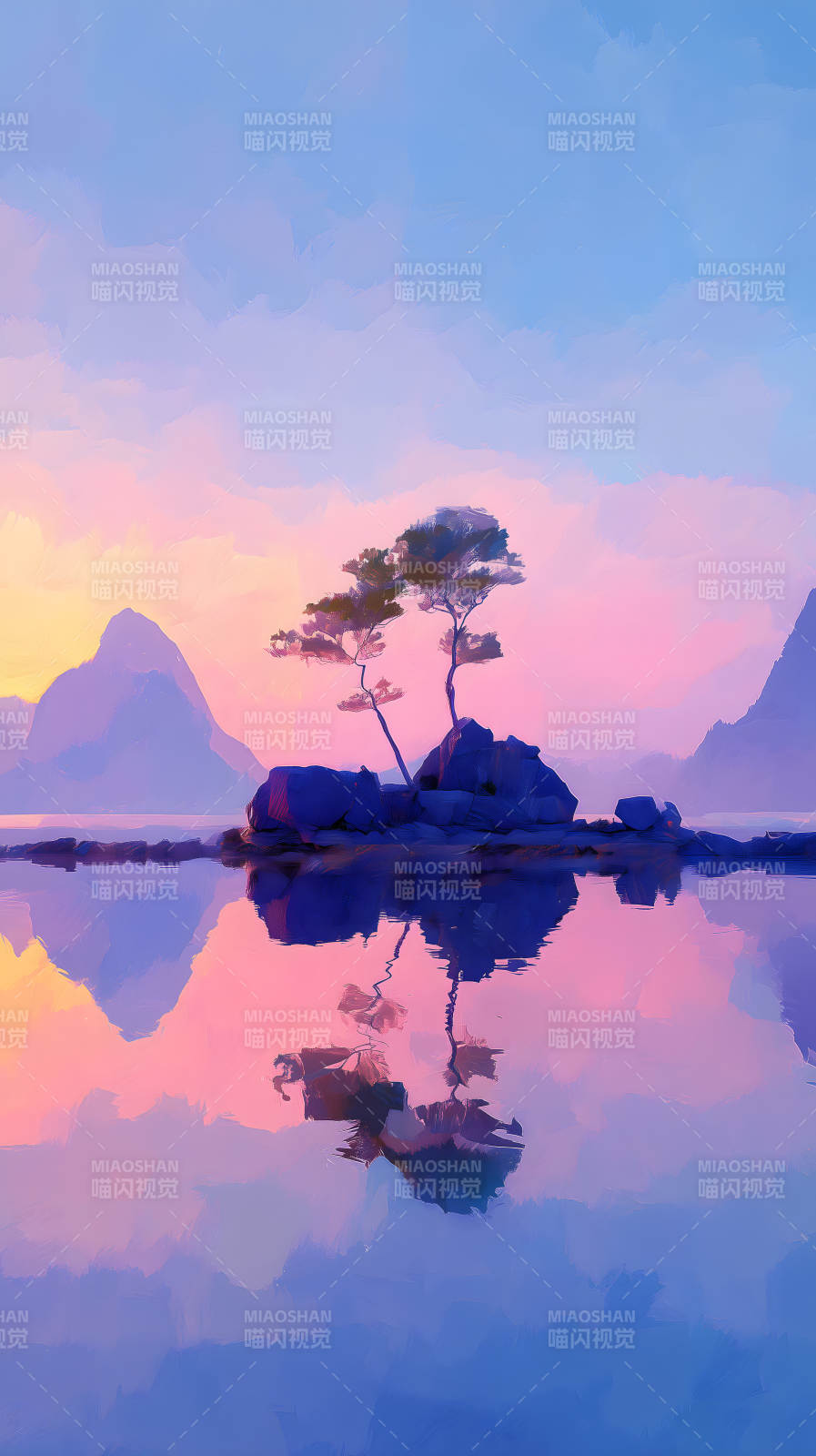 湖畔日落景色唯美-圖片