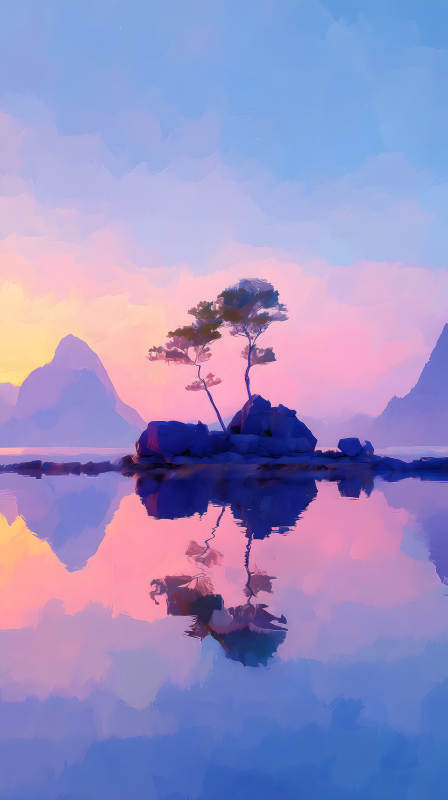 湖畔日落景色唯美-圖片