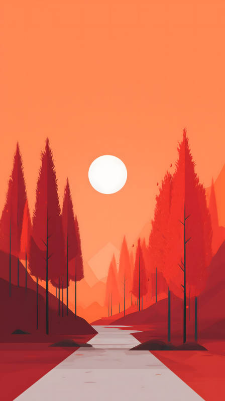 紅色山林夕陽景色-圖片