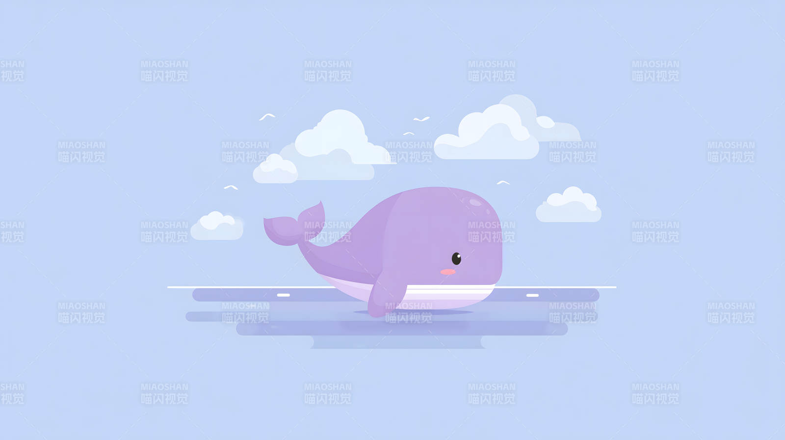 卡通鯨魚藍天-圖片