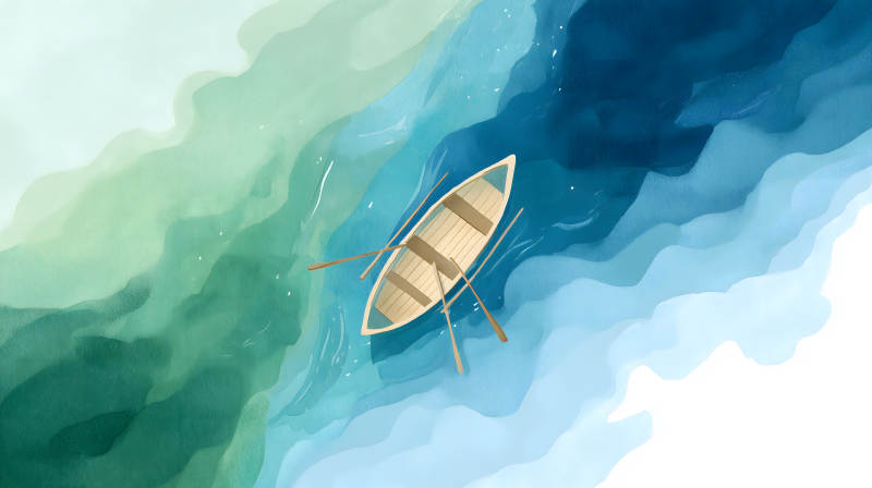 小舟漂浮水面-圖片