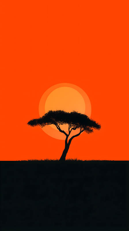 非洲落日剪影樹木風景-圖片