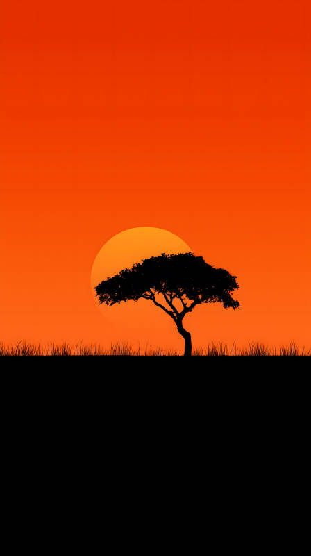 夕陽下的非洲樹木剪影-圖片