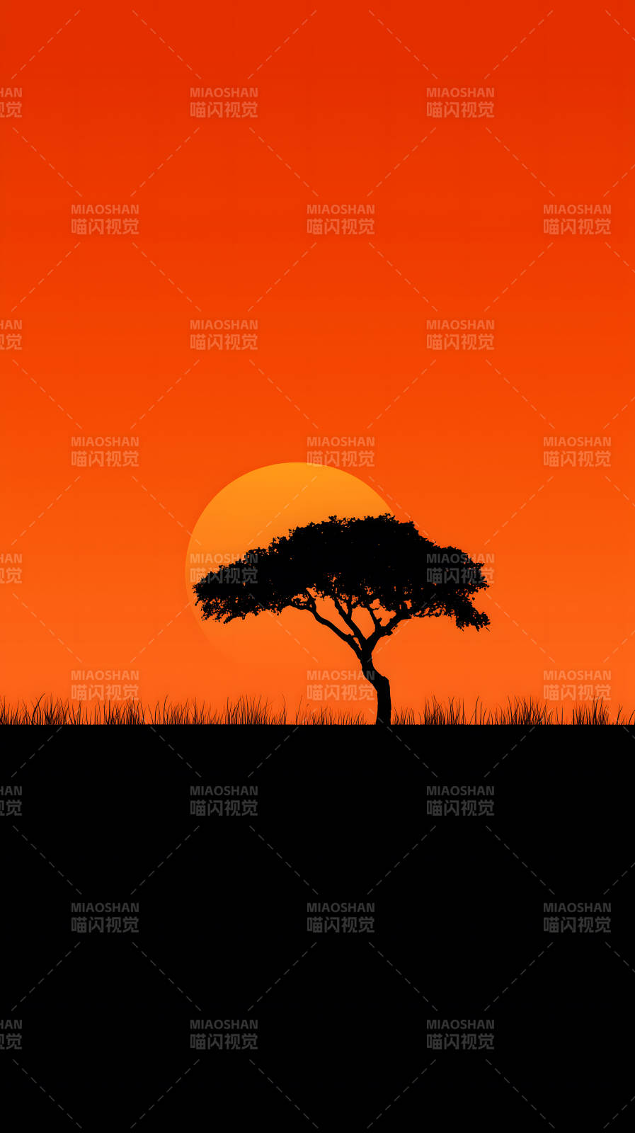 夕陽下的非洲樹木剪影-圖片