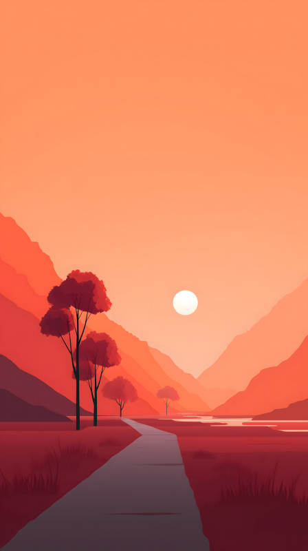 夕阳风景树木山川-图片