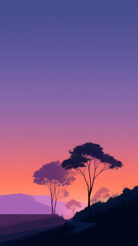 落日余暉樹影婆娑-圖片