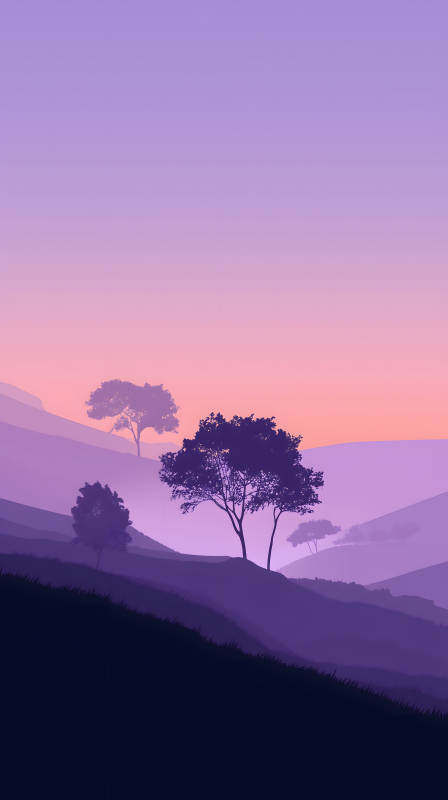 紫霞漫山樹影朦朧-圖片