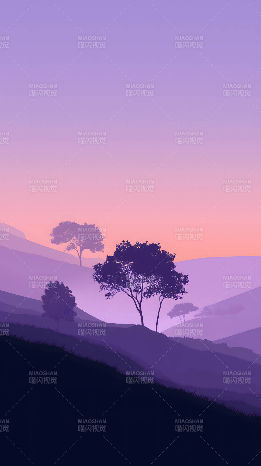 紫霞漫山樹影朦朧-圖片