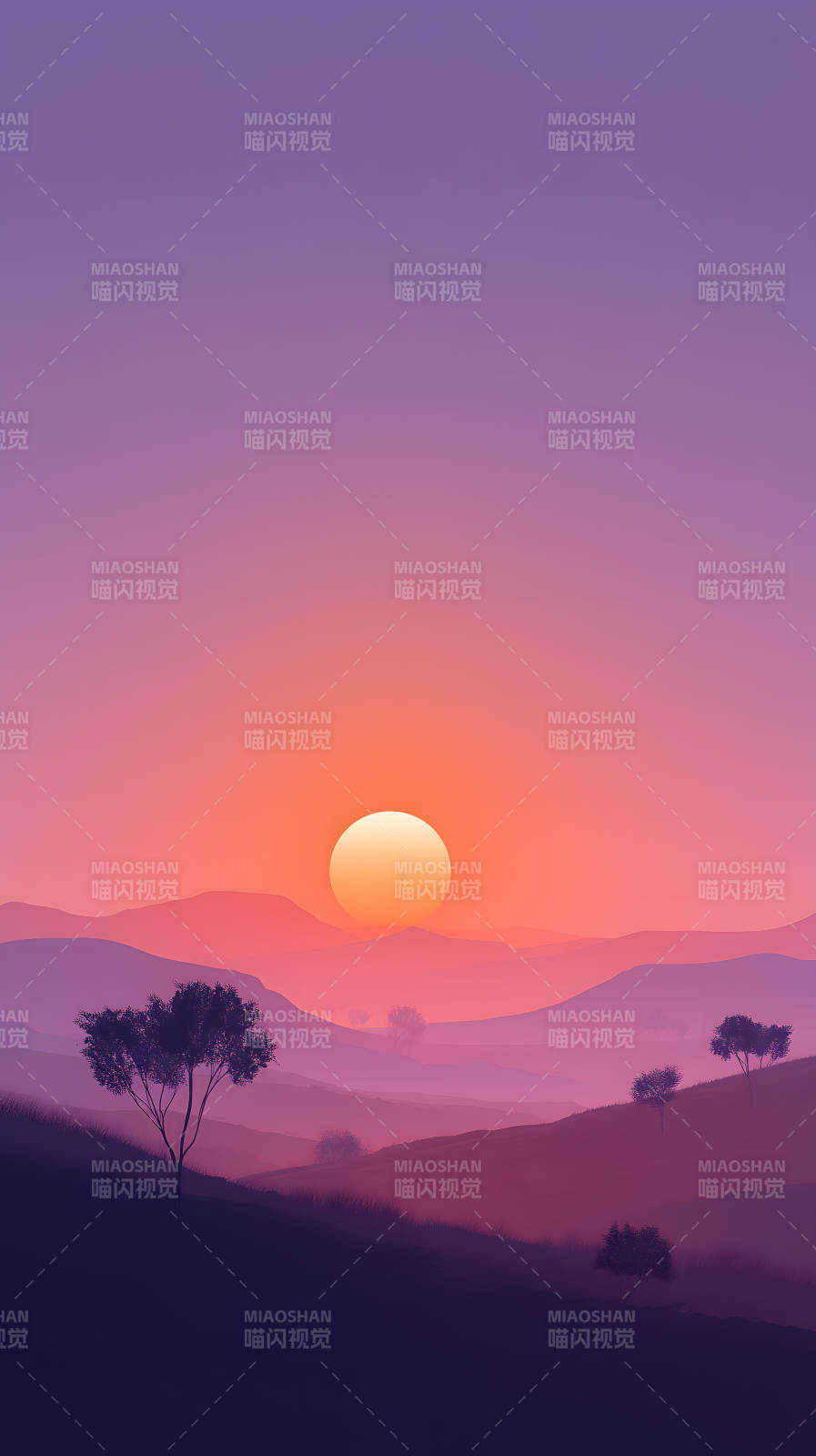 唯美夕陽山景-圖片