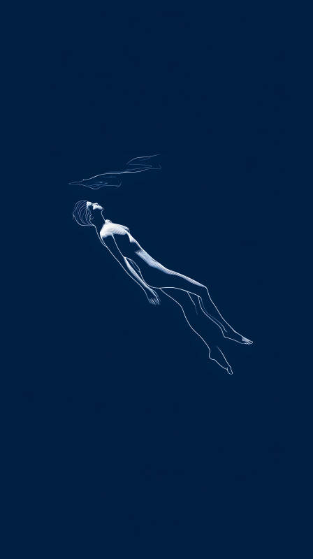 藍色深海浮沉人物-圖片