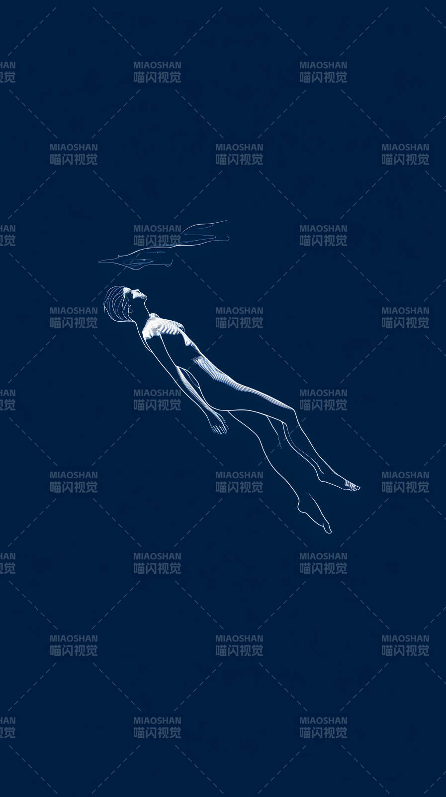 藍色深海浮沉人物-圖片