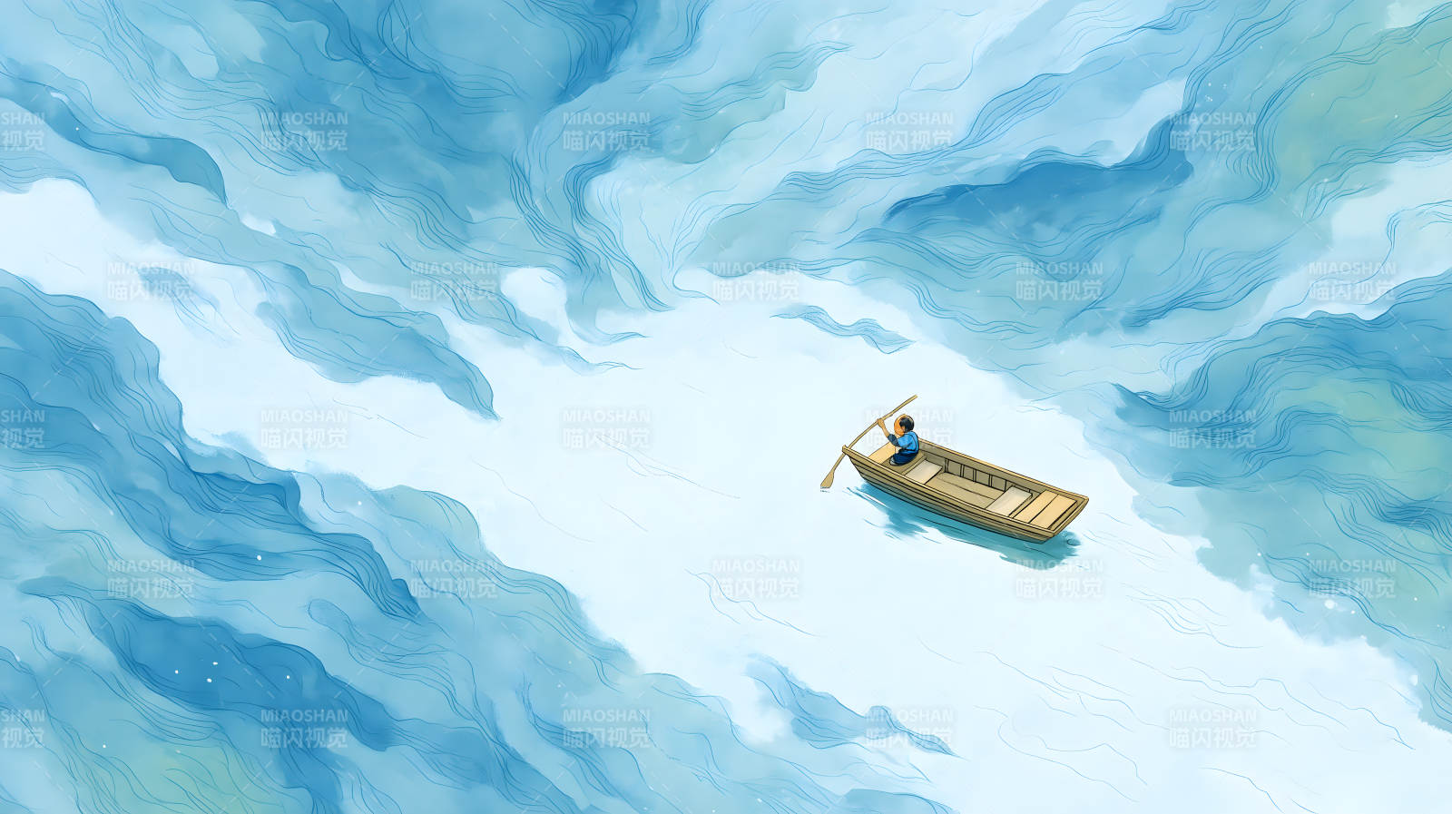云海泛舟意境圖-圖片
