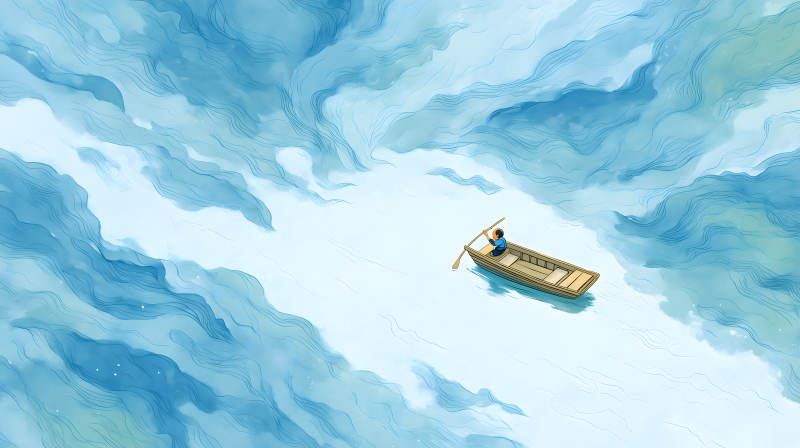 云海泛舟意境圖-圖片