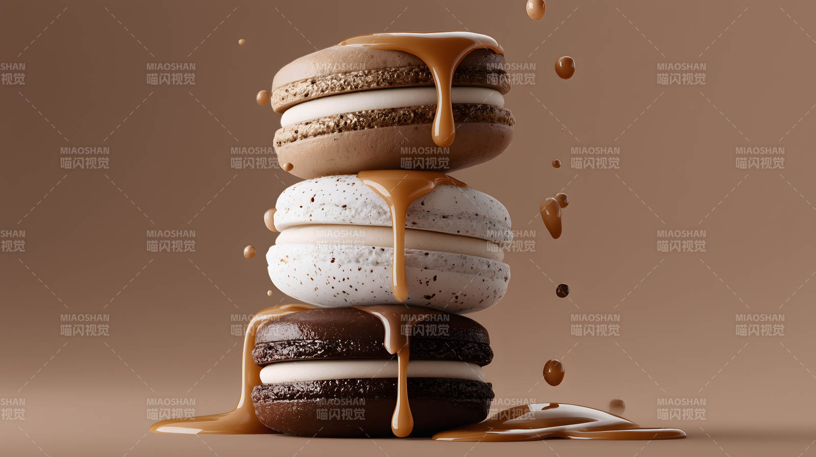 馬卡龍甜點流淌焦糖-圖片