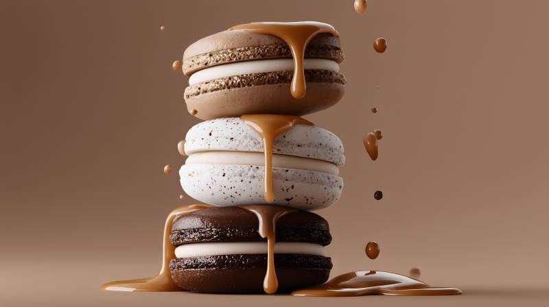 馬卡龍甜點流淌焦糖-圖片