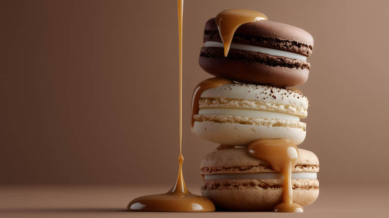 焦糖馬卡龍堆疊誘人-圖片