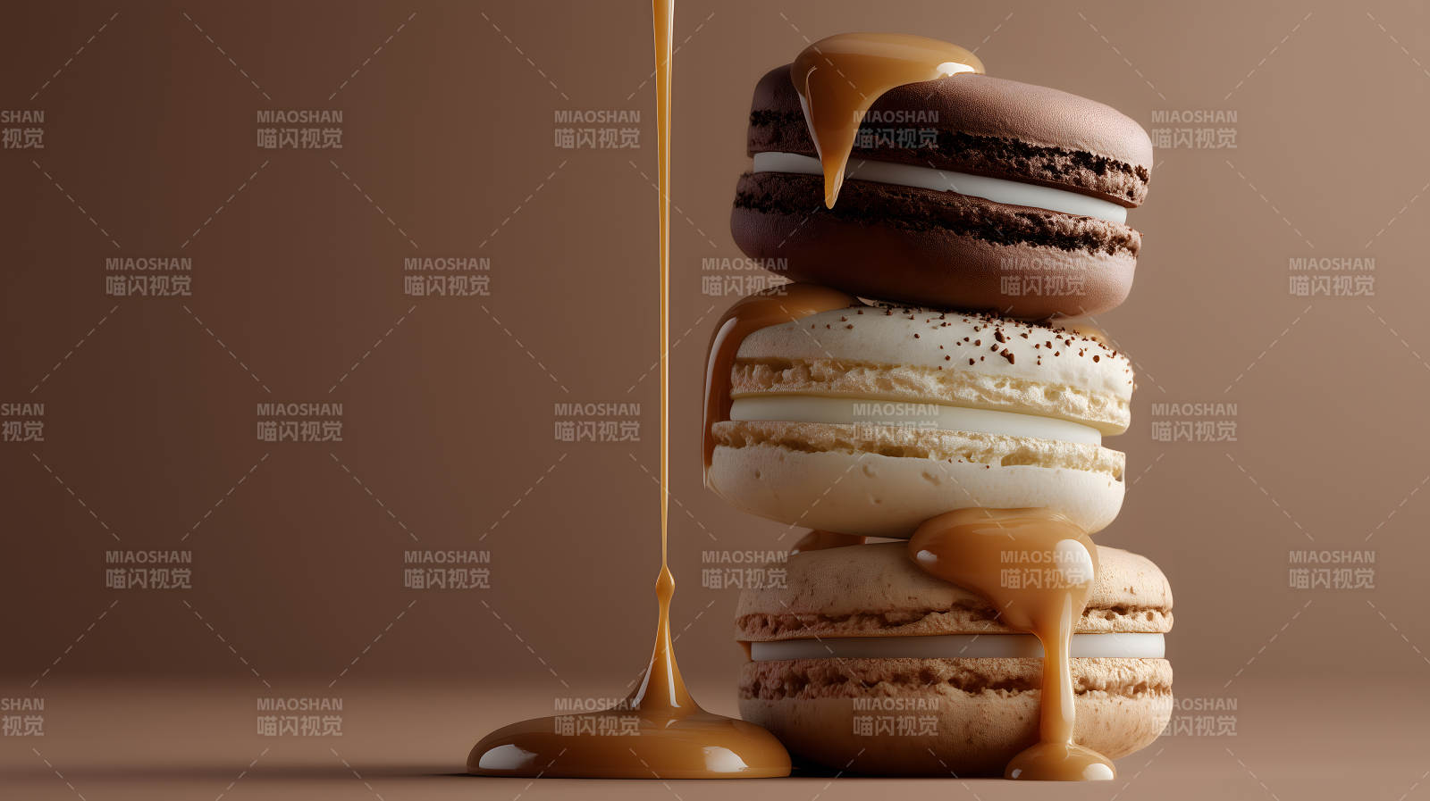 焦糖馬卡龍堆疊誘人-圖片