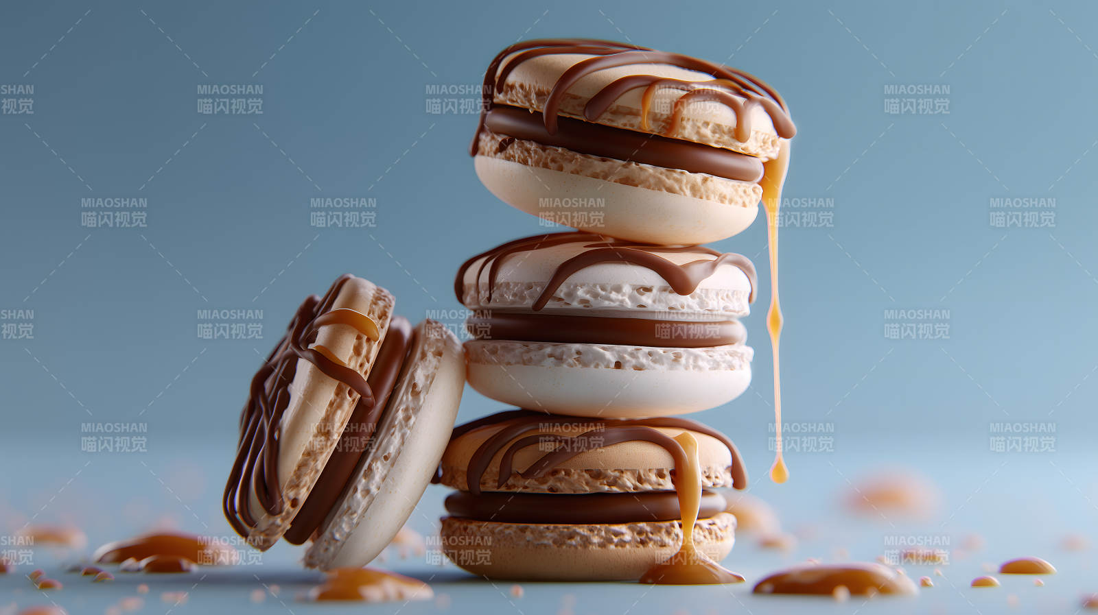 焦糖馬卡龍堆疊特寫-圖片