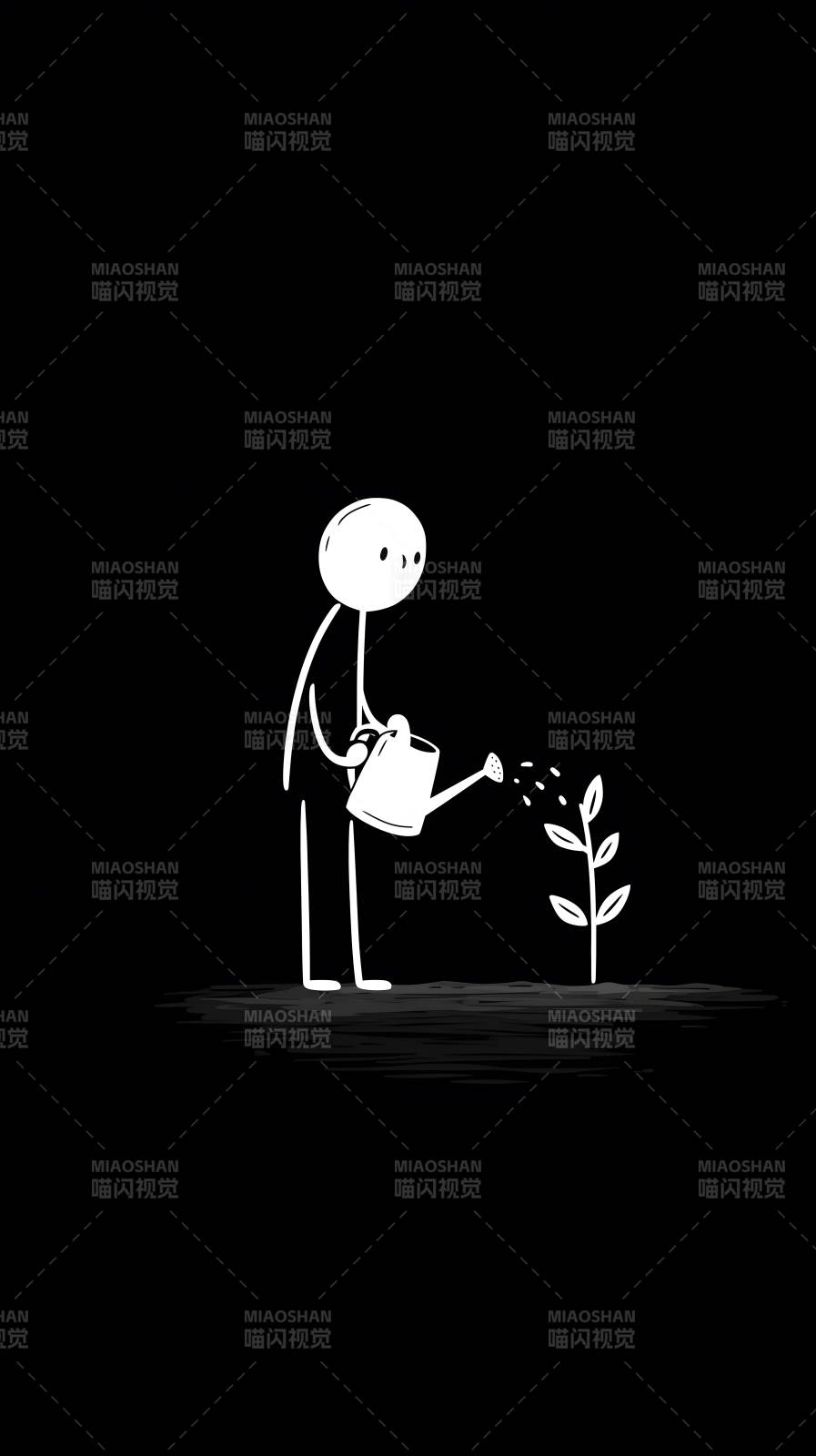 浇水小人与嫩芽-图片